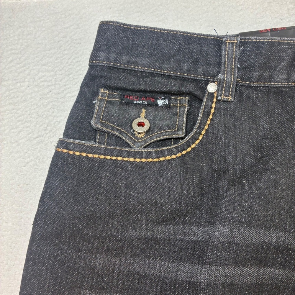 Y2K Red Ape Baggy Jeans Men 36x32 Black Embroidered Loose Straight Relaxed NWT - Picture 4 of 8
